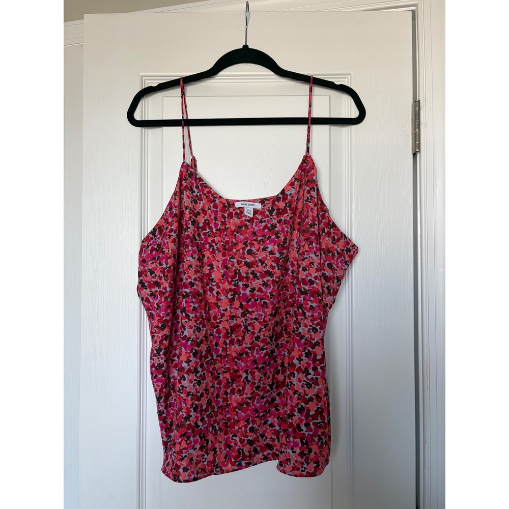 Nine West Pink Red Floral Camisole Top XXL V-Neck Adjustable Straps Sleeveless